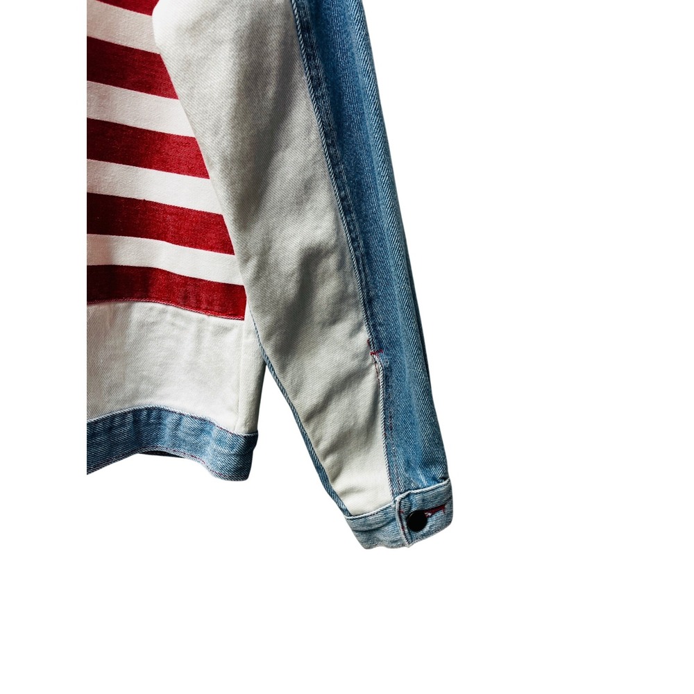 Fuse Paris M Denim Bomber Jacket USA Flag‎ Stars Stripes Trucker Moto VTG Unisex - Picture 7 of 15